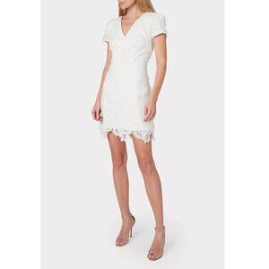NEW Milly Atalie 3D Floral Lace Dress V-Neck Puff Sleeve in White Women's 0
